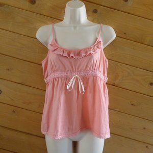 Feather Bone Anthropologie Cotton Coral Orange Cami Ruffle Camisole Casual Top S